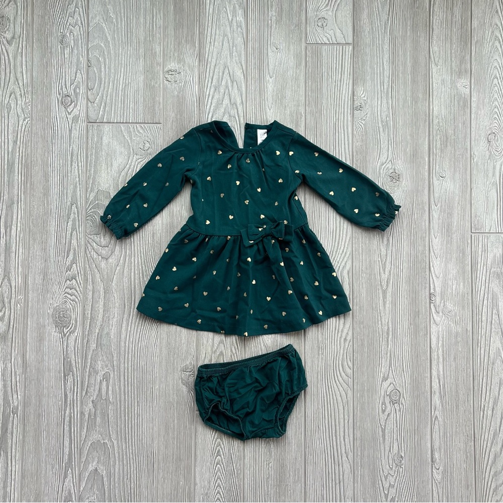 Carter's Green Dress with Gold Hearts